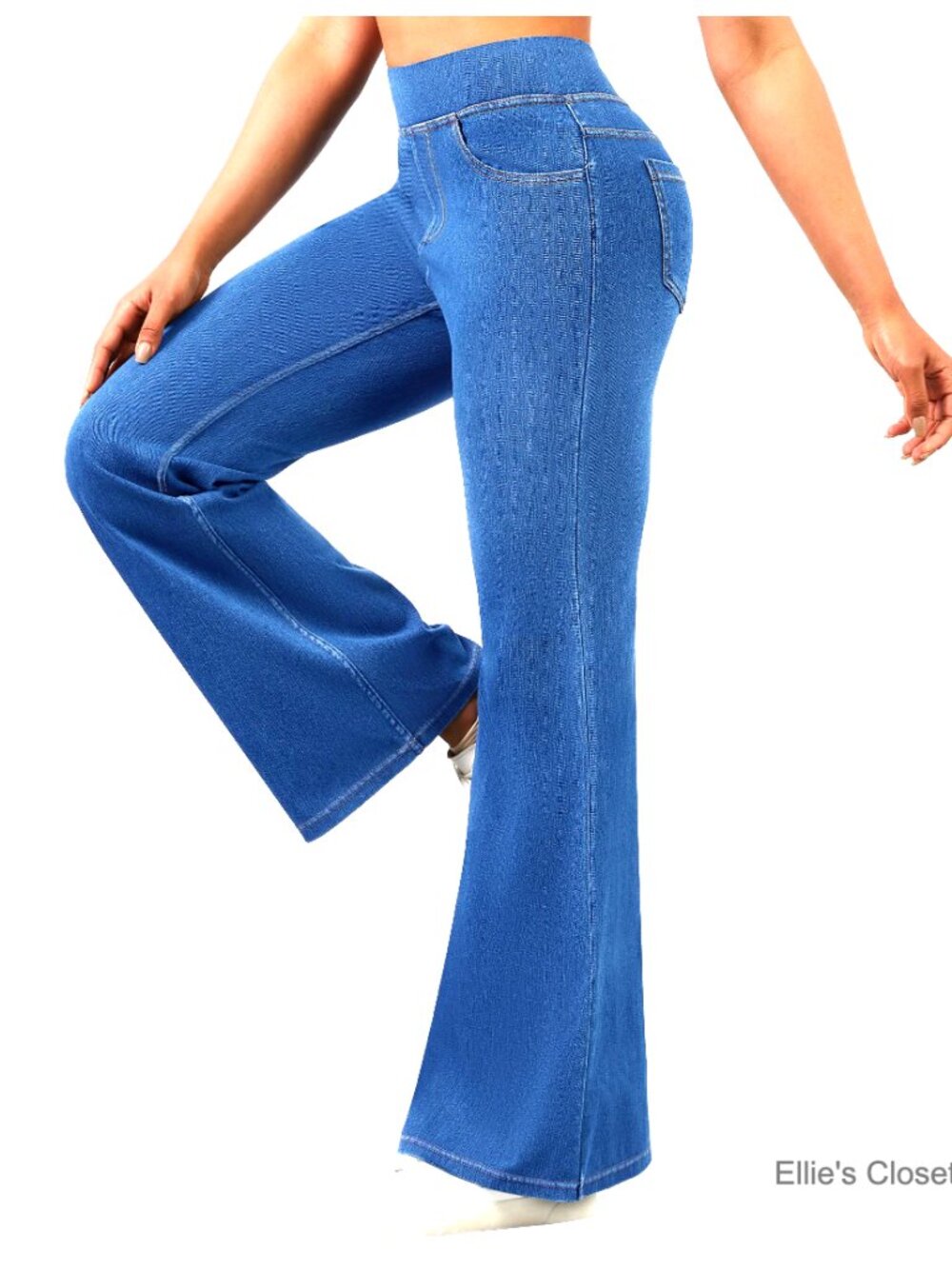 High Waisted Pull On Flare Jeans with Tummy Control 4-Way Stretch Bell Bottoms